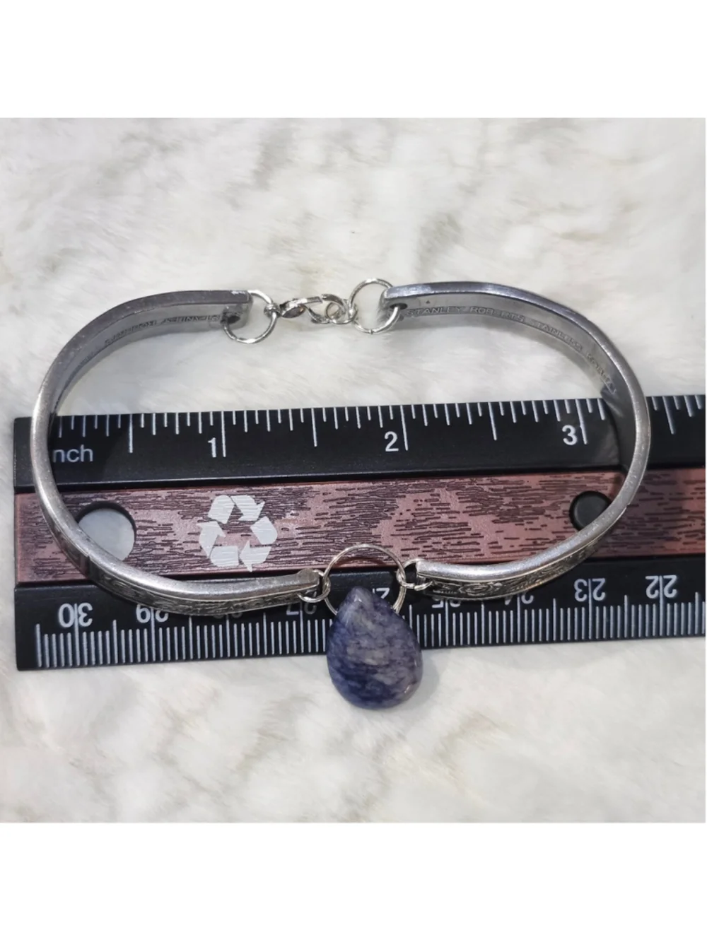 Rose Pattern Silverwear Bracelet with stone charm